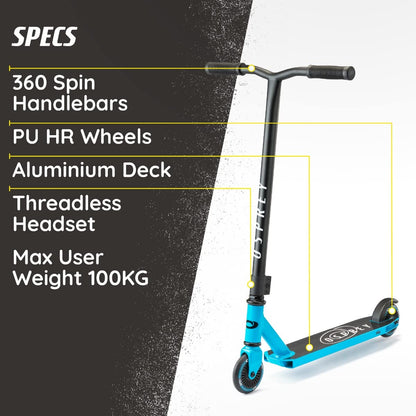Osprey Stunt Scooter | for Boys Girls Kids and Adults, Kick T-Bar Street Pro 360 Spin Scooter with ABEC 5 Bearings and Ergonomic Handlebars, Multiple Colours, Blue