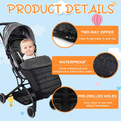 Rppiup Footmuff for Pushchair Universal, Soft Cosy Universal Footmuff for Stroller with Ultra-fine Fleece Lining, Waterproof Windproof Pushchair & Pram Footmuffs for Pushchair Stroller Buggy (Black)