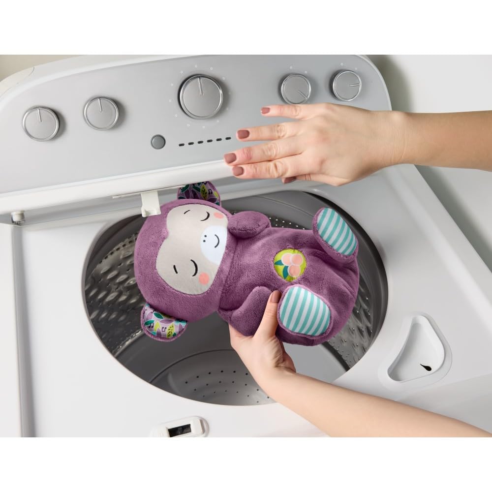 Fisher-Price Baby Soothe ‘n Snuggle purple plush monkey toy with built-in sound machine, gentle lights, and breathing motion for newborns