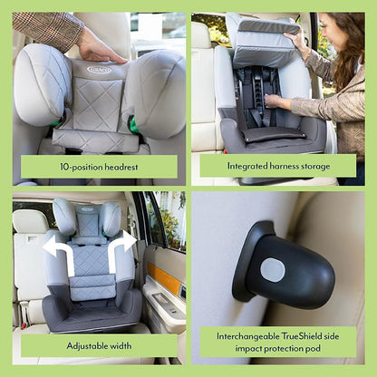 Graco SlimFit R129 All-in-One Convertible Car Seat, Birth to 12 years (40-145cm). Rearward facing until approx. 4yrs (40-105cm), Forward facing from approx. 3.5 to 12 years (100-145cm), Iron fashion