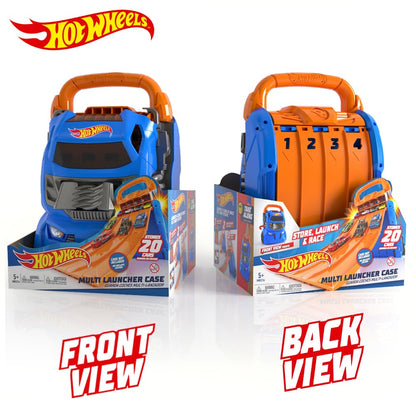 Hot Wheels Car Case Launcher for kids, storing 20 cars with a 2-in-1 design that connects to other sets.