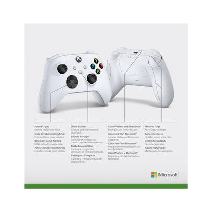 Xbox Wireless Controller in Robot White for Series X|S, One, and Windows devices, featuring ergonomic design and textured grips.