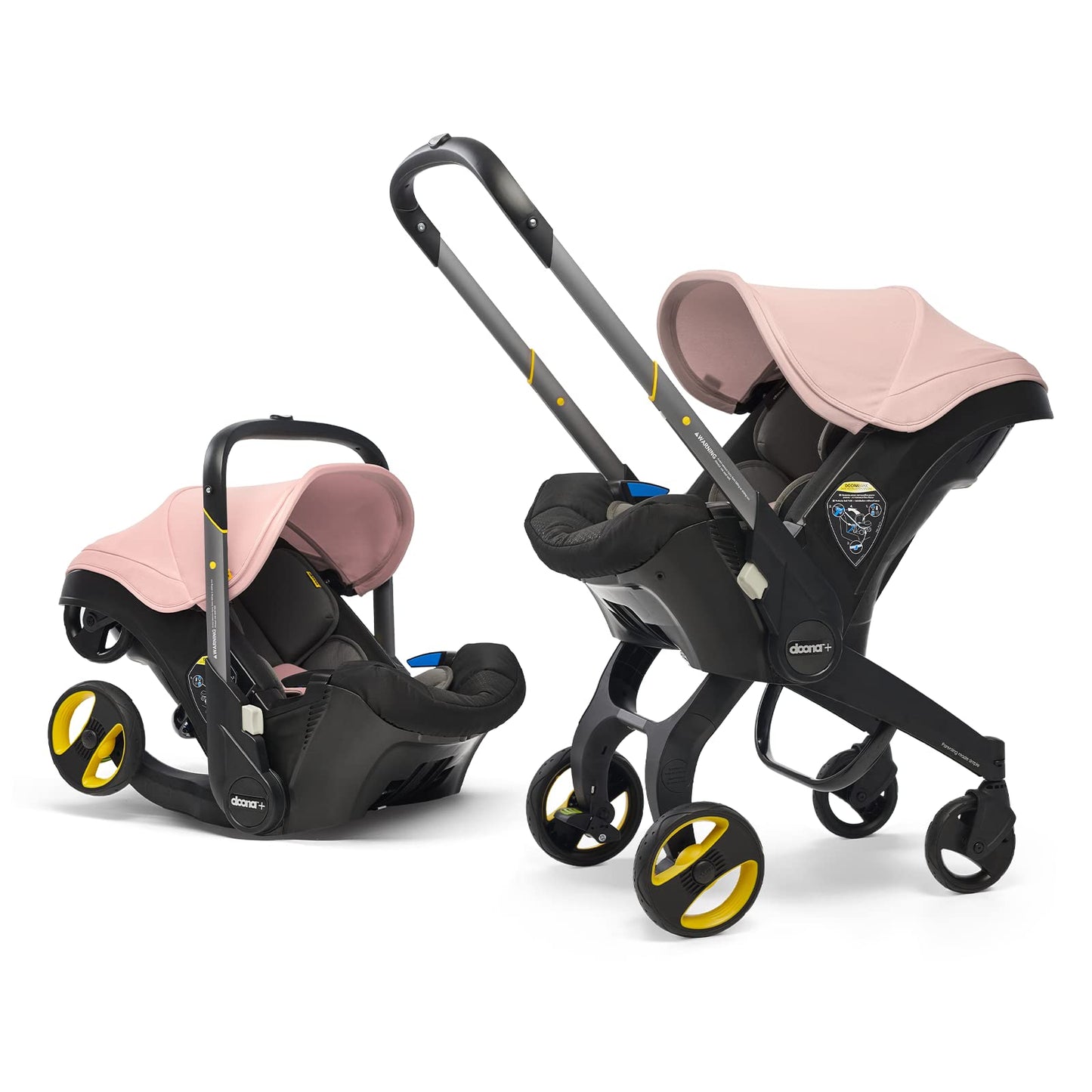 Doona+ Baby Car Seat & Travel Stroller Blush Pink - Convertible 0+ Car Seat and Pram with 5 Point Safety Harness - Ergonomic Pushchair and Travel System - ISOFIX Base Sold Separately