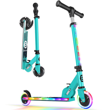 BELEEV kids' folding scooter with light-up wheels, adjustable height, non-slip deck, suitable for boys and girls ages 3-12.