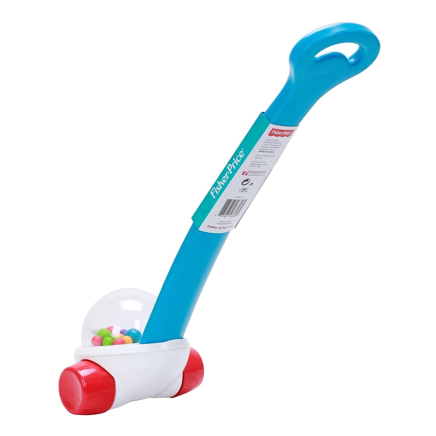 Fisher-Price blue corn popper baby toy with ball-popping action, designed for toddlers aged 1 year and up.