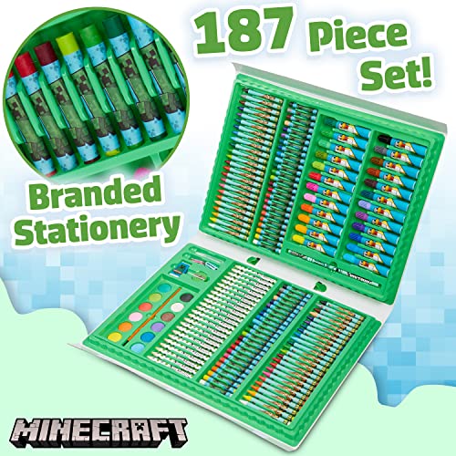 Minecraft Art Supplies for Kids Art Set for Boys Painting Creeper Crayons Paints Markers Oil Pastels Filled Art Case Colouring Sets for Children Travel Case