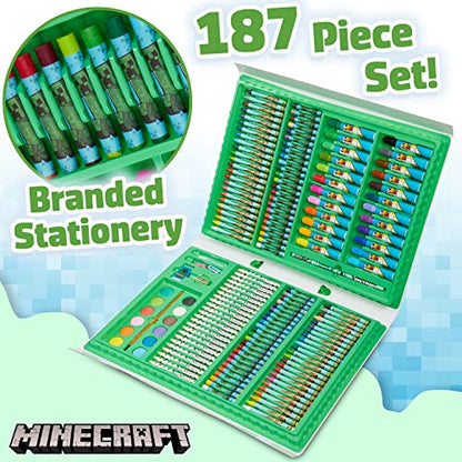 Minecraft Art Supplies for Kids Art Set for Boys Painting Creeper Crayons Paints Markers Oil Pastels Filled Art Case Colouring Sets for Children Travel Case