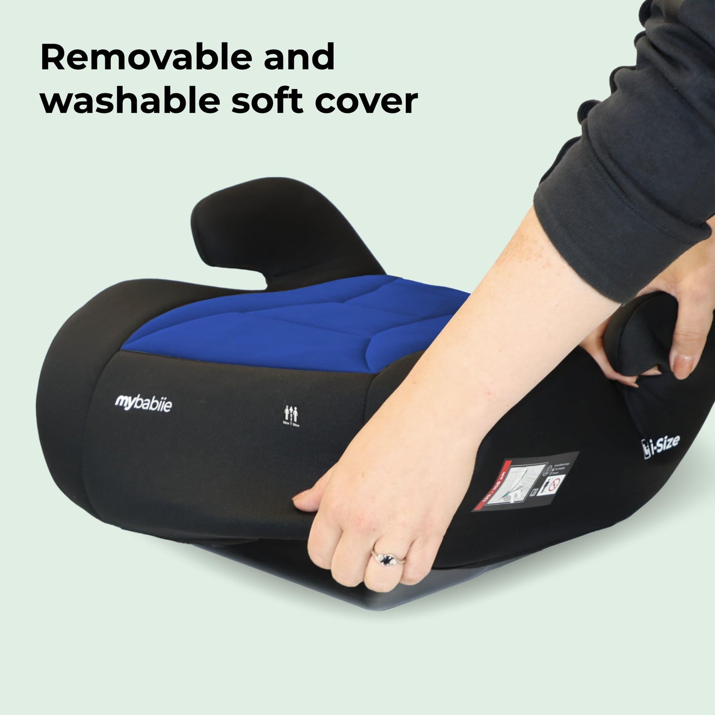 My Babiie Booster Lite R129 Car Seat - Lightweight at 1kg, Approx. 6-12 Years (125-150cm, 22-36kg), i-Size Backless Child Car Seat, Group 3, Compact, Portable, Ideal for Travel - Black & Blue
