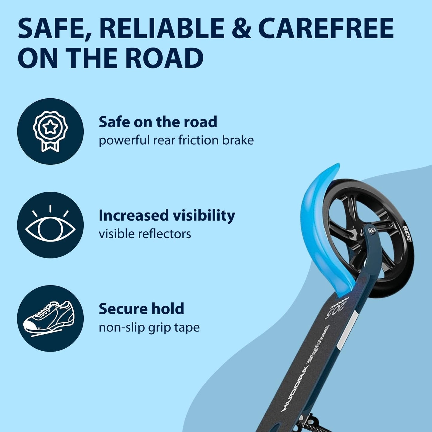 Hudora BigWheel Pure Scooter in aluminum, adjustable height, foldable design, suitable for teenagers and adults up to 100kg.