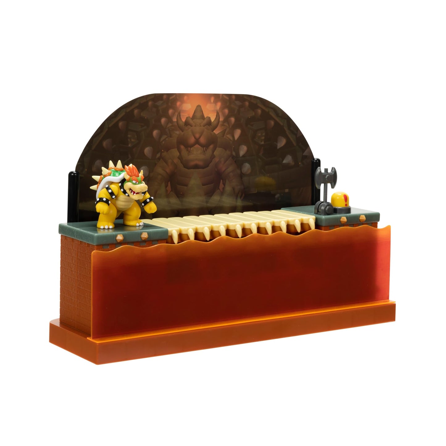 Super Mario Deluxe Bowser Battle Playset with lights, sounds, and a 2.5-inch Bowser action figure for young Super Mario fans.