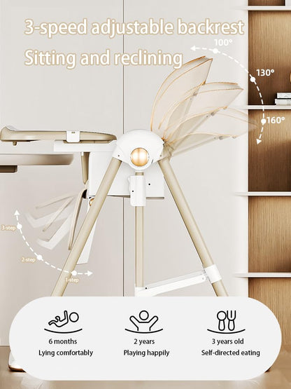 Magic ZC 2-in-1 Dining Mode and Swing Mode Baby High Chair Toddler Feeding Dining Chair, Convertible with Detachable Double Trays and Wheels, Multifunctional Foldable (8121 Khaki)