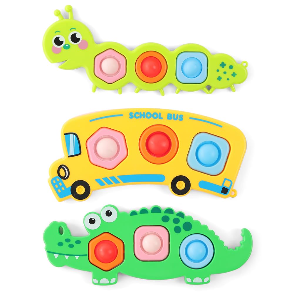 AYESY Fidget Popper Sensory Toys, 3pcs Pop Fidget Toys for Toddlers 12+ Month, Baby Montessori Toys for Stress Relief, Airplane Travel Activities, Autism Gift for Boys Girls