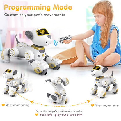 VATOS Remote Control Robot Dog Toy for Kids - Interactive Touch & Follow 17 Functions Robic Dogs, Programmable Smart Walking Intelligent Dancing RC Robot Puppy Toys 3-12 Birthday Gifts (Gold)