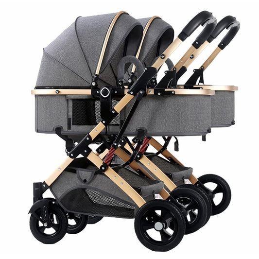 Double Baby Newborn Stroller - Twins Stroller for Infant and Toddler - Detachable Carriage with Mosquito Net - Gray A Color - Portable Folding Pram Trolley - Pack of 1 - Lightweight and Convenient