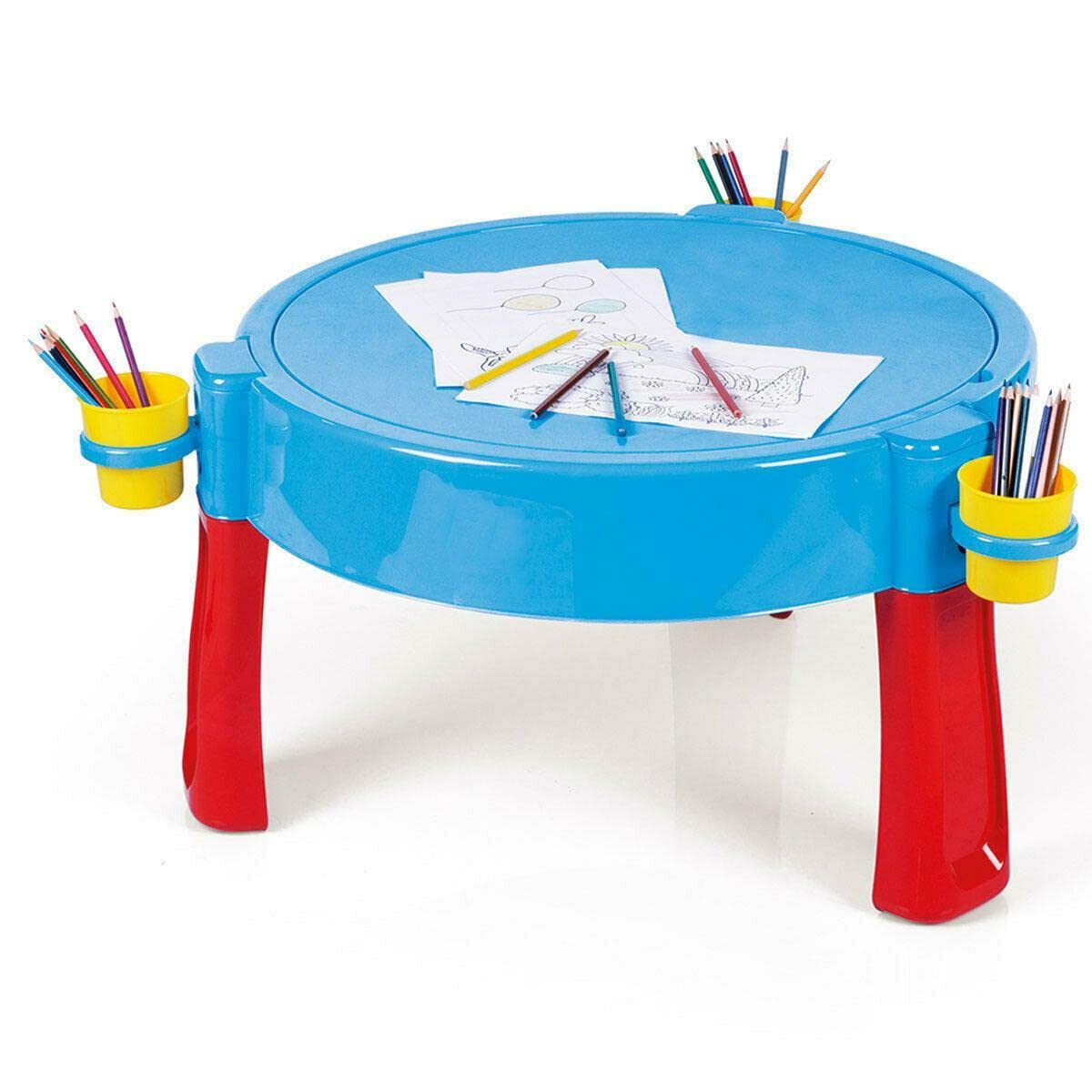 Dolu Kids 3-in-1 blue activity sand and water play table with lid, indoor/outdoor, includes drawing surface, for children aged 2-8