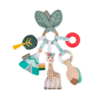 Sophie la girafe Sensory Activity Ring – Baby Teething Toy with Rattle, Crinkle Sounds & Textures – BPA-Free, Natural Rubber & Fabric – Attaches to Stroller/Car Seat – Washable, Gift-Ready for Infants