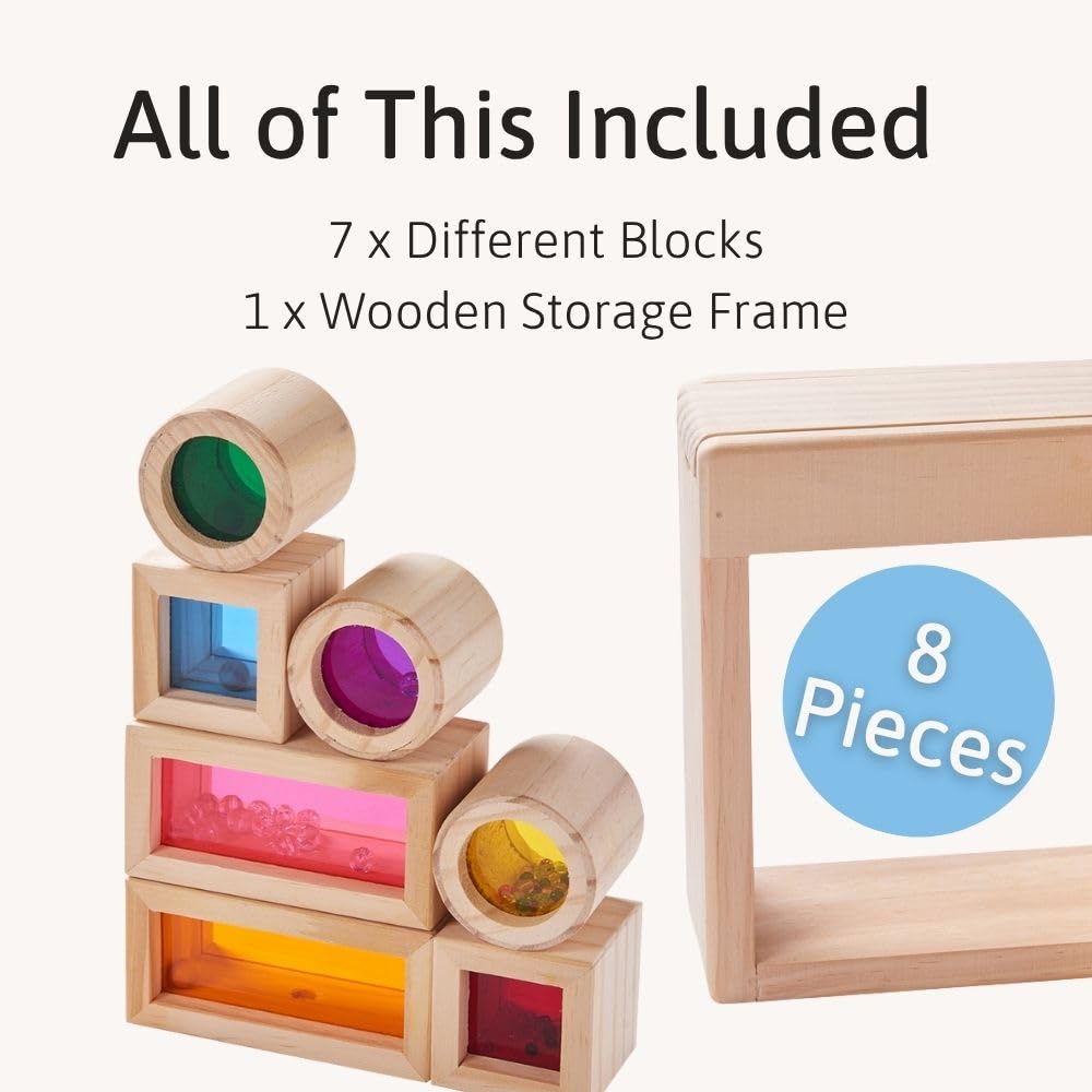 Jaques of London wooden sensory blocks for babies, featuring colorful wooden sound toys and tactile sensory play elements.