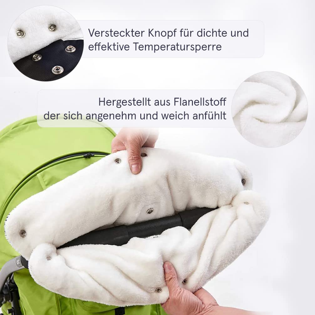 JNIBURY pram hand warmer with warm fleece, waterproof and windproof, designed for buggies and strollers to keep hands warm in winter