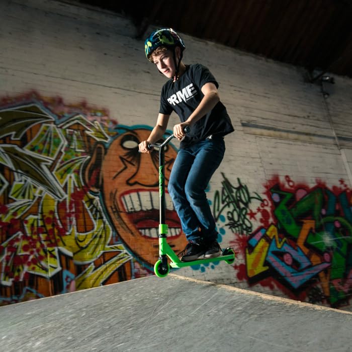 Xootz Shred 2.0 Stunt Scooter - Adult & Kids Kick Scooter, Lightweight 360° Stunts, Beginner to Intermediate, Steel T-Bar & Grip Tape Deck, Ages 5+, Multiple Designs, Green