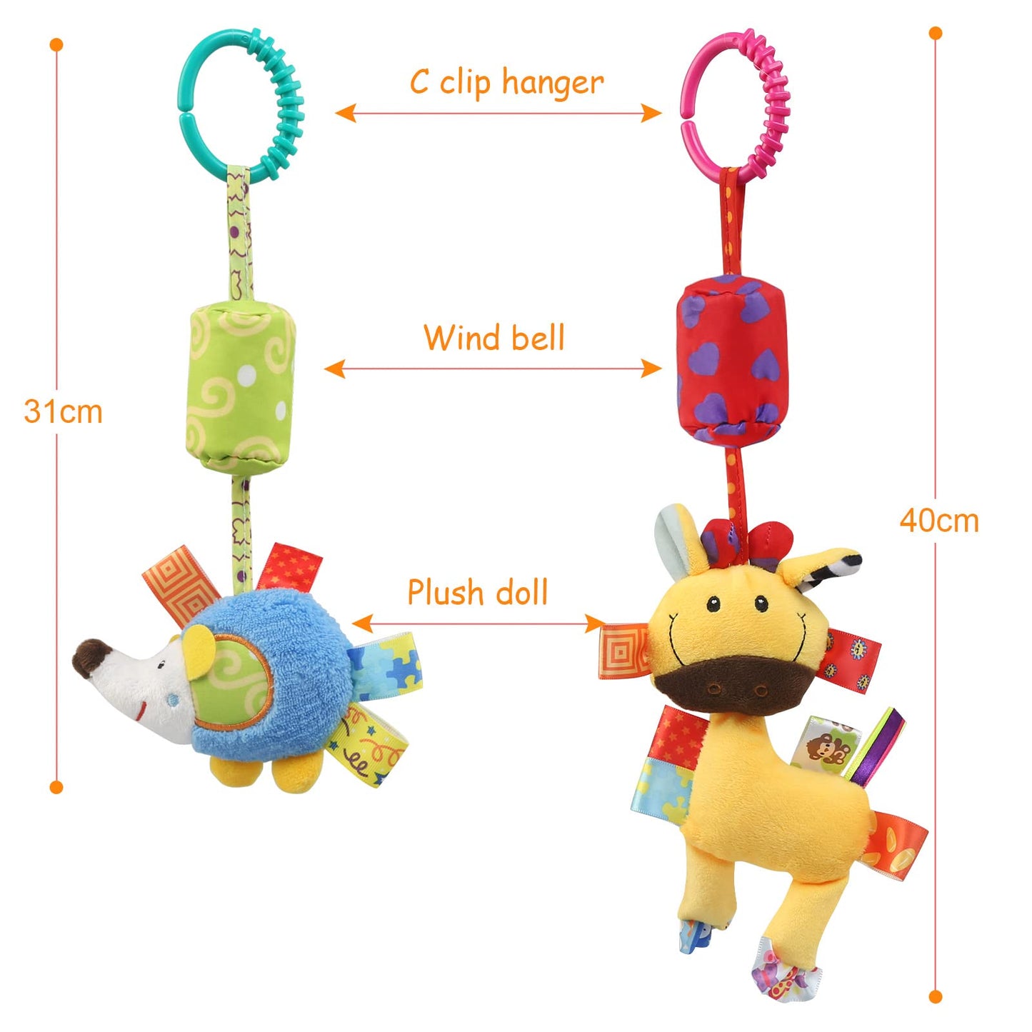 Joylife baby pram pushchair toys with soft plush animal rattle and wind chime, perfect for sensory learning in infant car seats and cribs.