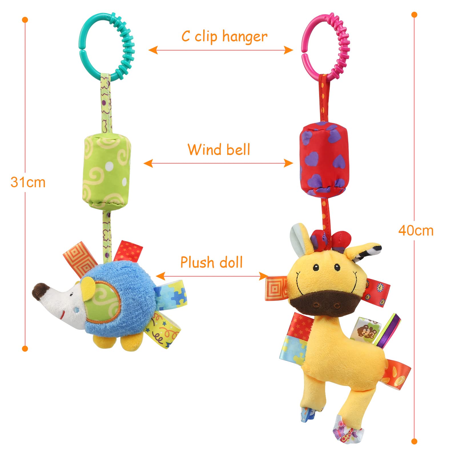 Joylife baby pram pushchair toys with soft plush animal rattle and wind chime, perfect for sensory learning in infant car seats and cribs.