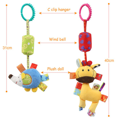 Joylife baby pram pushchair toys with soft plush animal rattle and wind chime, perfect for sensory learning in infant car seats and cribs.