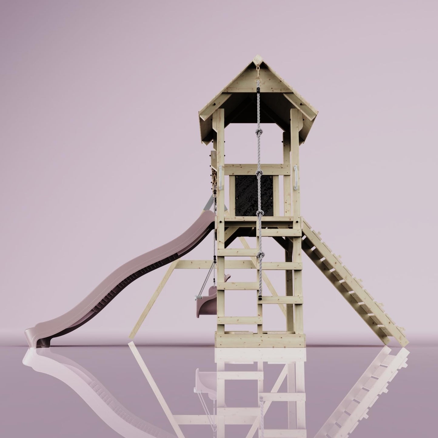 PolarPlay Tower Kids Wooden Climbing Frame - Swing Olavo Rose