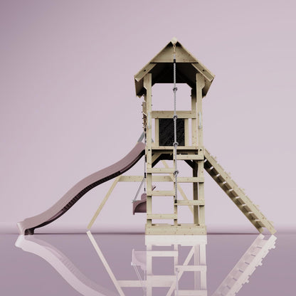 PolarPlay Tower Kids Wooden Climbing Frame - Swing Olavo Rose