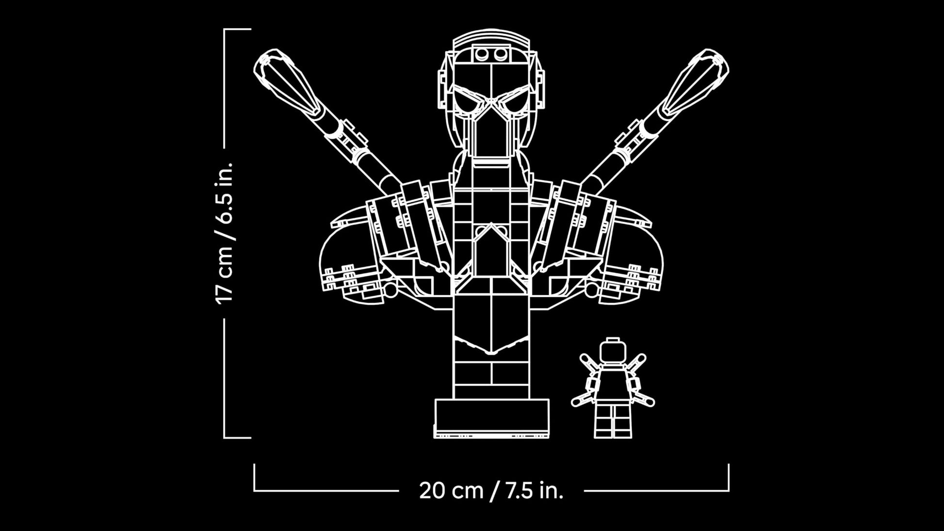 LEGO Marvel Iron Spider-Man Bust model with movable arms, rotating head, and superhero minifigure, ideal for collectors.