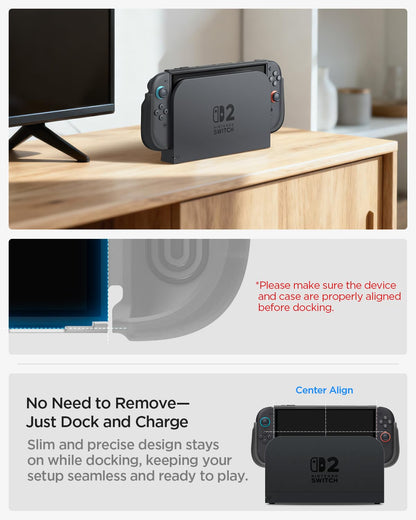 Spigen Ultra Hybrid protective case for Nintendo Switch 2, Frost Black color, compatible with dock and detachable Joy-Con controllers.