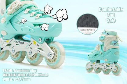 Scale Sports Adjustable Roller Skates Inline with 8 Light-Up Wheels – Kids Inline Roller Skates for Children's and Adults Rollers for Boys and Girls (Mint, Small-UK C11-1, EU 29-32)