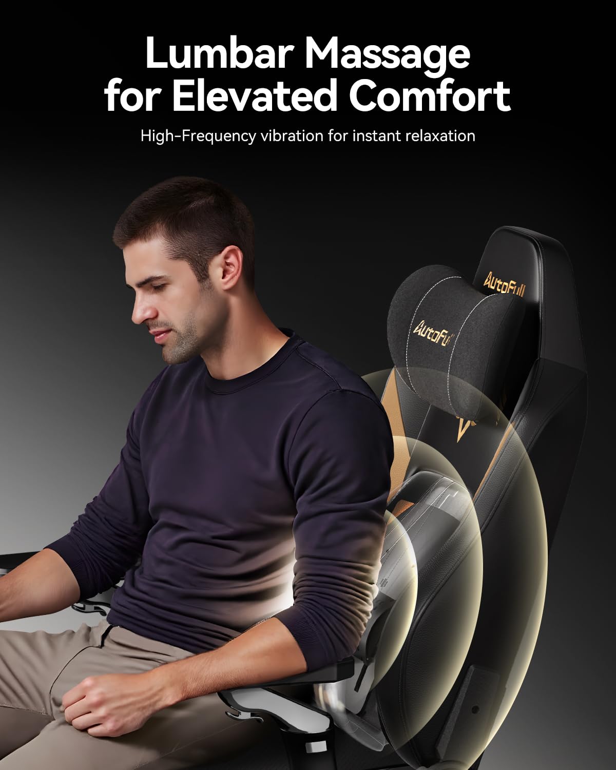 AutoFull M6 Ultra gaming chair in black with massage function, lumbar support, adjustable armrests, 3D neck pillow, ergonomic design