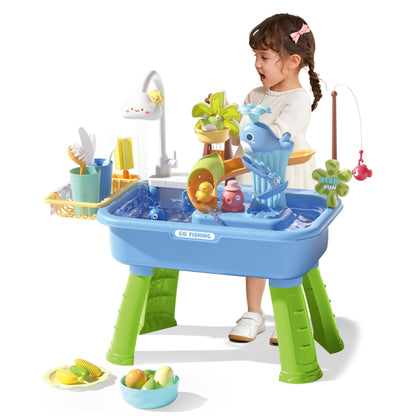 Huraoerrrr Water Table for Toddlers 1-3, Kids Electric Play Sink with Running Water, Removable Table Legs, 180° Rotating Faucet for Park, Nursery, Garden