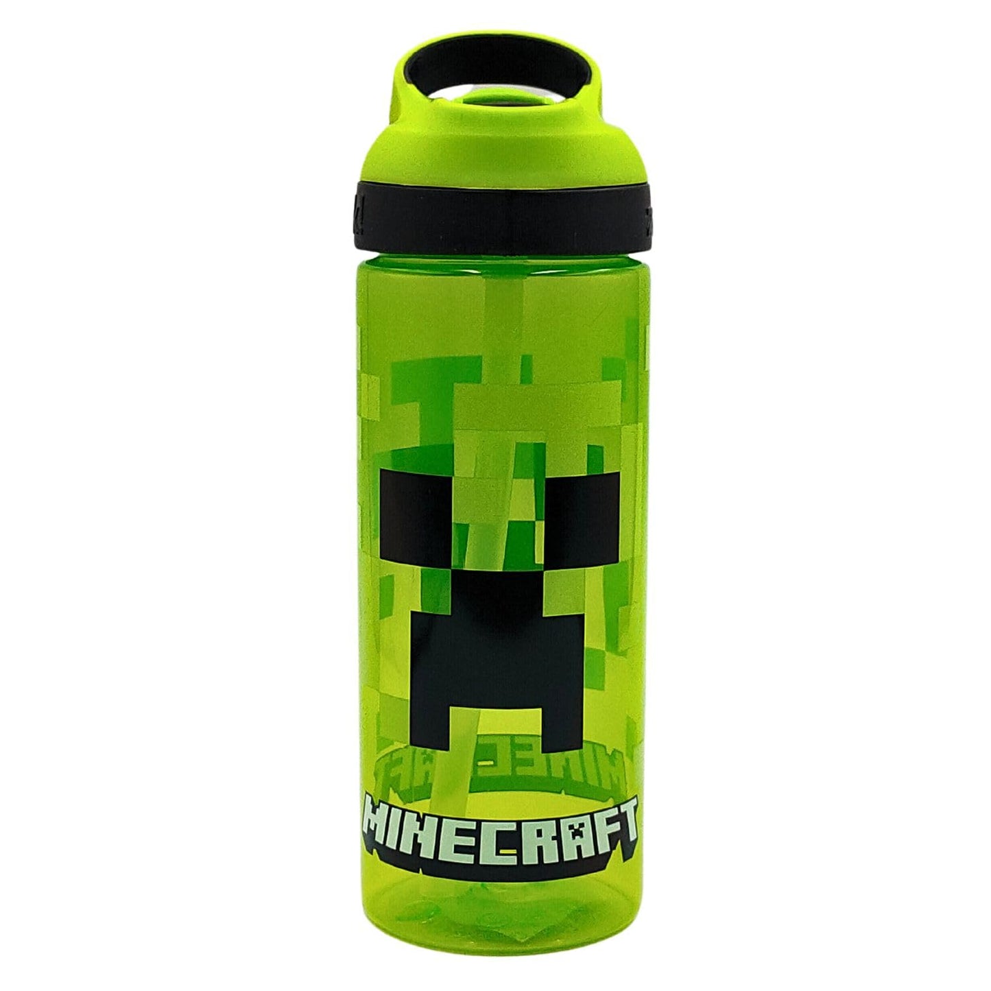 Minecraft Atlantic Creeper Drinks Bottle with Logo | Eco Freindly BPA-free Plastic School Water Bottle with Removable straw, spill Proof | Gift for Minecraft fan | Official Merch 600ML