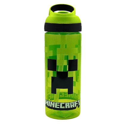 Minecraft Atlantic Creeper Drinks Bottle with Logo | Eco Freindly BPA-free Plastic School Water Bottle with Removable straw, spill Proof | Gift for Minecraft fan | Official Merch 600ML