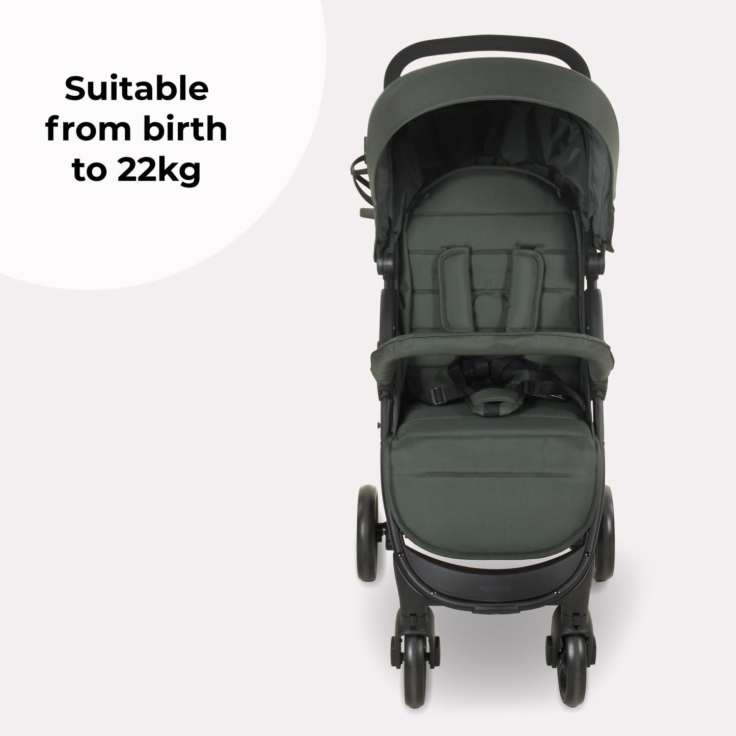 My Babiie MB30 Pushchair – from Birth to 4 Years (22kg), Easy Compact Fold, Large Shopping Basket, Adjustable Handle, Stroller Includes Cup Holder, Rain Cover – Forest Green