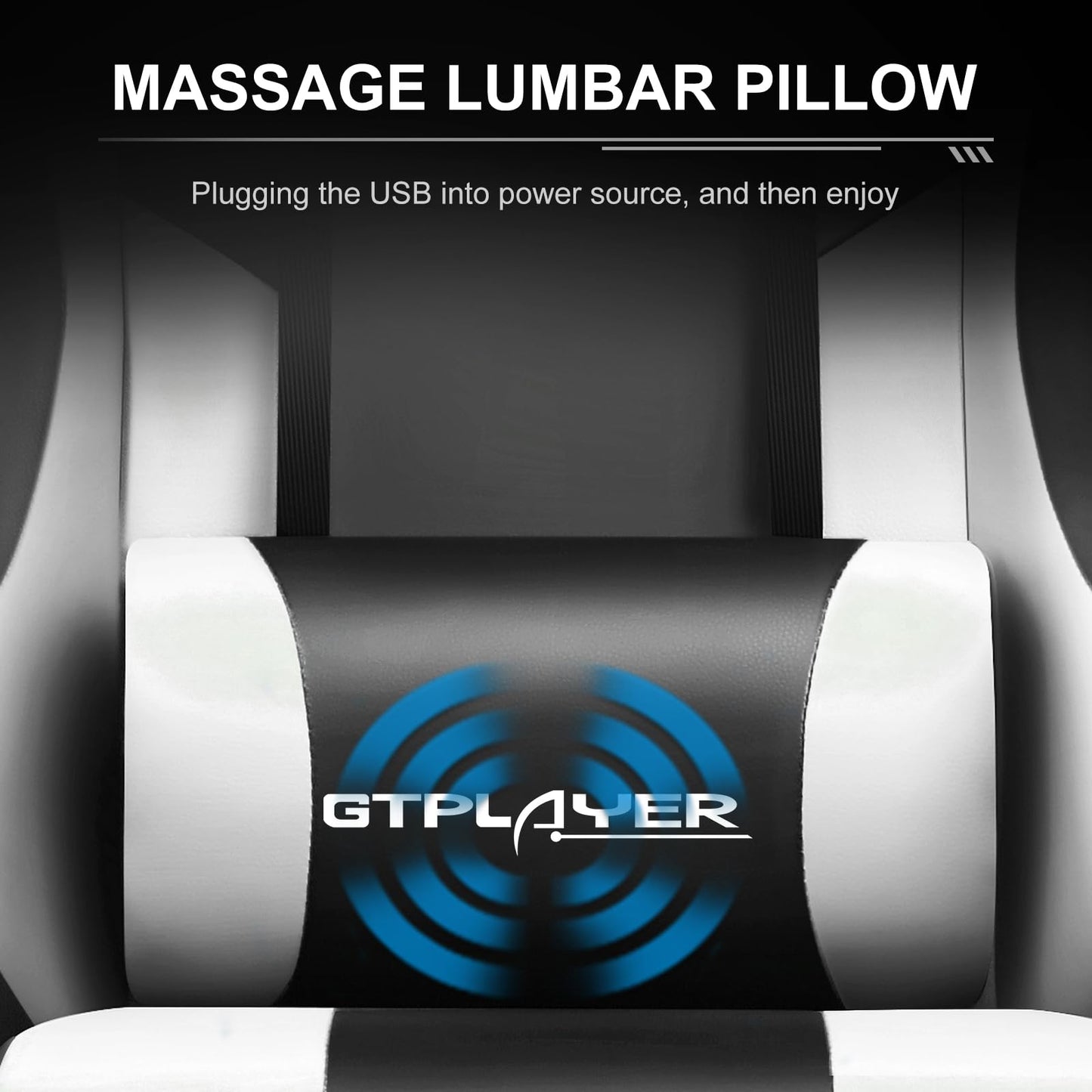 GTPLAYER Gaming Chair, Massage Computer Chairs with Footrest, Headrest and Lumbar Support Height Adjustable Ergonomic 360°-Swivel PC Chair White