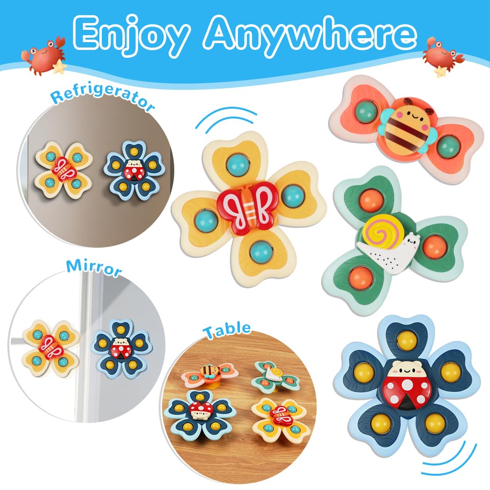 Vicloon Suction Cup Spinner Toys, 4PCS Baby Bath Spinners, Sensory Toys for Babies 18 Months Up (insects)