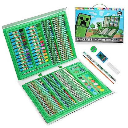 Minecraft Art Supplies for Kids Art Set for Boys Painting Creeper Crayons Paints Markers Oil Pastels Filled Art Case Colouring Sets for Children Travel Case