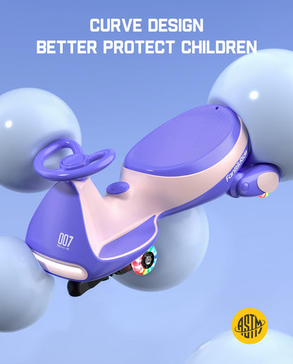 FanttikRide 12V N7 Pro Kids Electric Car, 2-in-1 Ride on Car with Pedal, Rechargeable Battery, 2 Speed, Anti-Rollover, Flashing Wheels, Bluetooth, for Ages 3-8, 150 lbs, Pinkish Purple