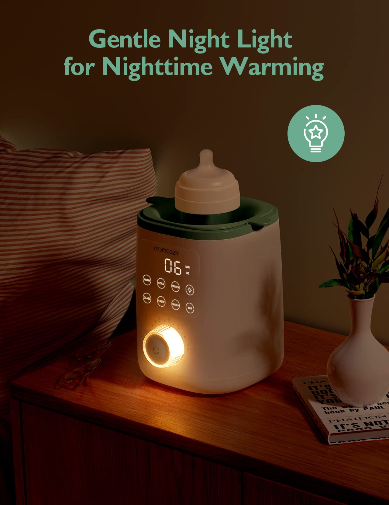 Momcozy Nutri Bottle Warmer, 9-in-1 Baby Bottle Warmer with Night Light, Accurate Temperature Control, receives nutrients in Breast Milk, for All Bottles with Breast Milk or Formula