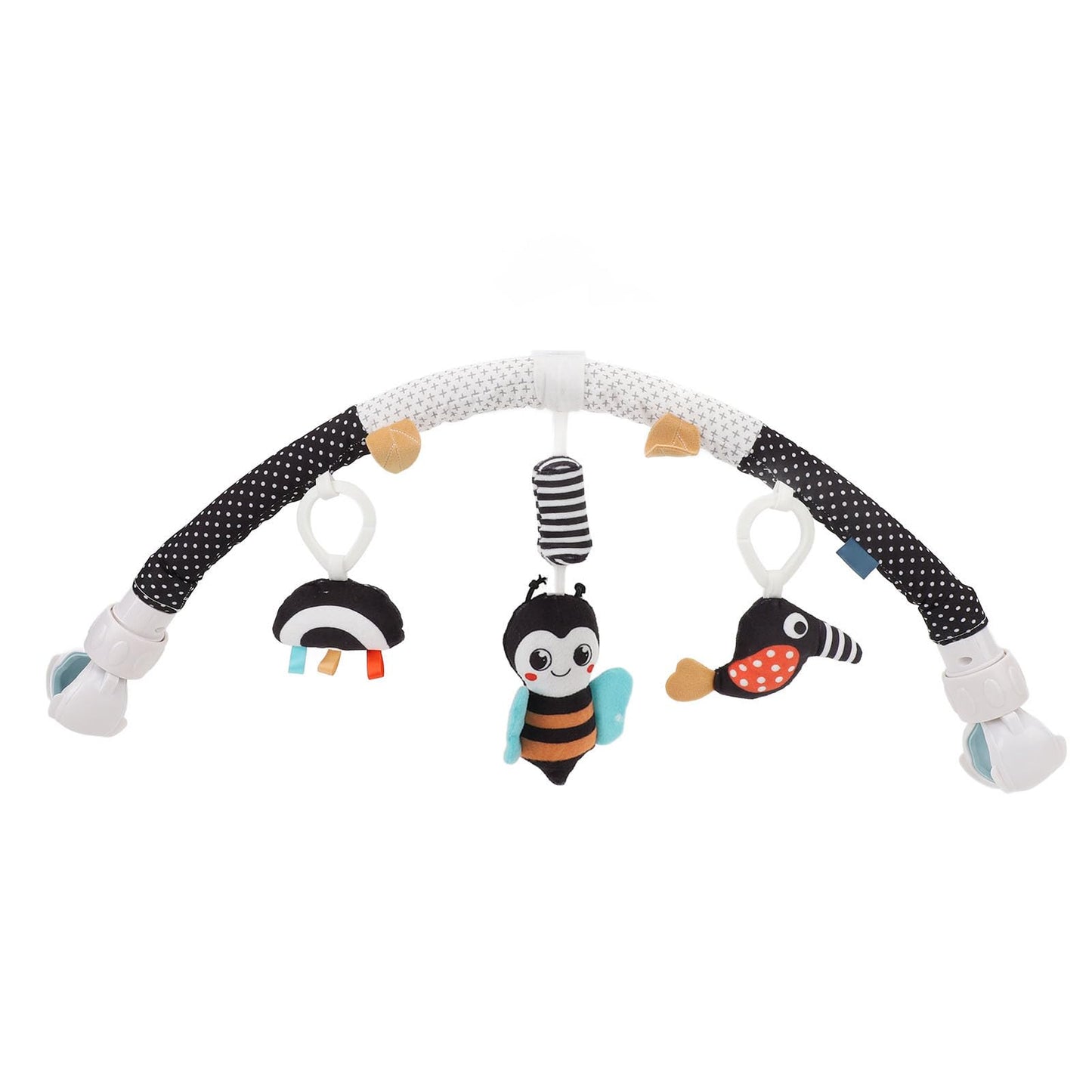 Pilipane honeybee clip-on baby bouncer toy with plush material for sensory development and motor skills in crib or stroller.