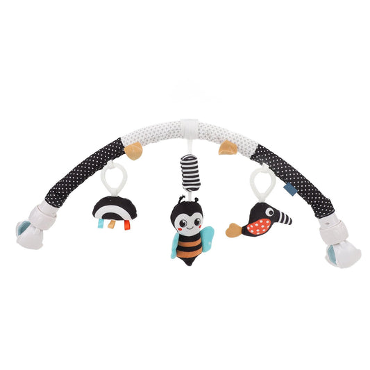 Pilipane honeybee clip-on baby bouncer toy with plush material for sensory development and motor skills in crib or stroller.