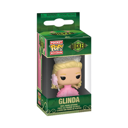 Funko Pop! Keychain of Glinda from Wicked, featuring a mini figure keyring, perfect for backpack decor and collectors.