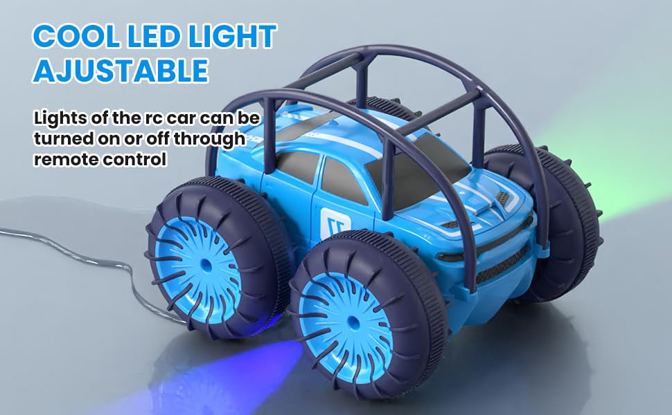 MaxTronic Direct Charging Remote Control Car for Kids, Amphibious RC Cars Toy 2.4G 360° Flips Rotation 15KM/H 4WD All Terrain Stunt Car with Ajustable LED for Boys Girls 3-12 Years Old