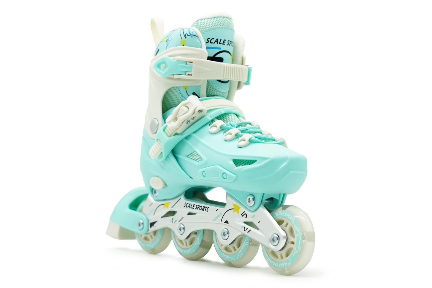 Scale Sports Adjustable Roller Skates Inline with 8 Light-Up Wheels – Kids Inline Roller Skates for Children's and Adults Rollers for Boys and Girls (Mint, Small-UK C11-1, EU 29-32)