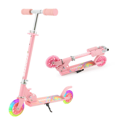 TENBOOM Scooter for Kids Ages 4-7, Boys & Girls - LED Light Up Wheels, 2-Wheel Kick Scooter with Adjustable Handlebar & Rear Brake, Candy Pink