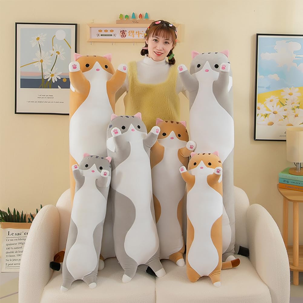 Long Cat Plush Pillow, Cute Stuffed Animal Kitten Soft Huggable Toy for Kids and Adults, 1pcs, 50cm/Grey