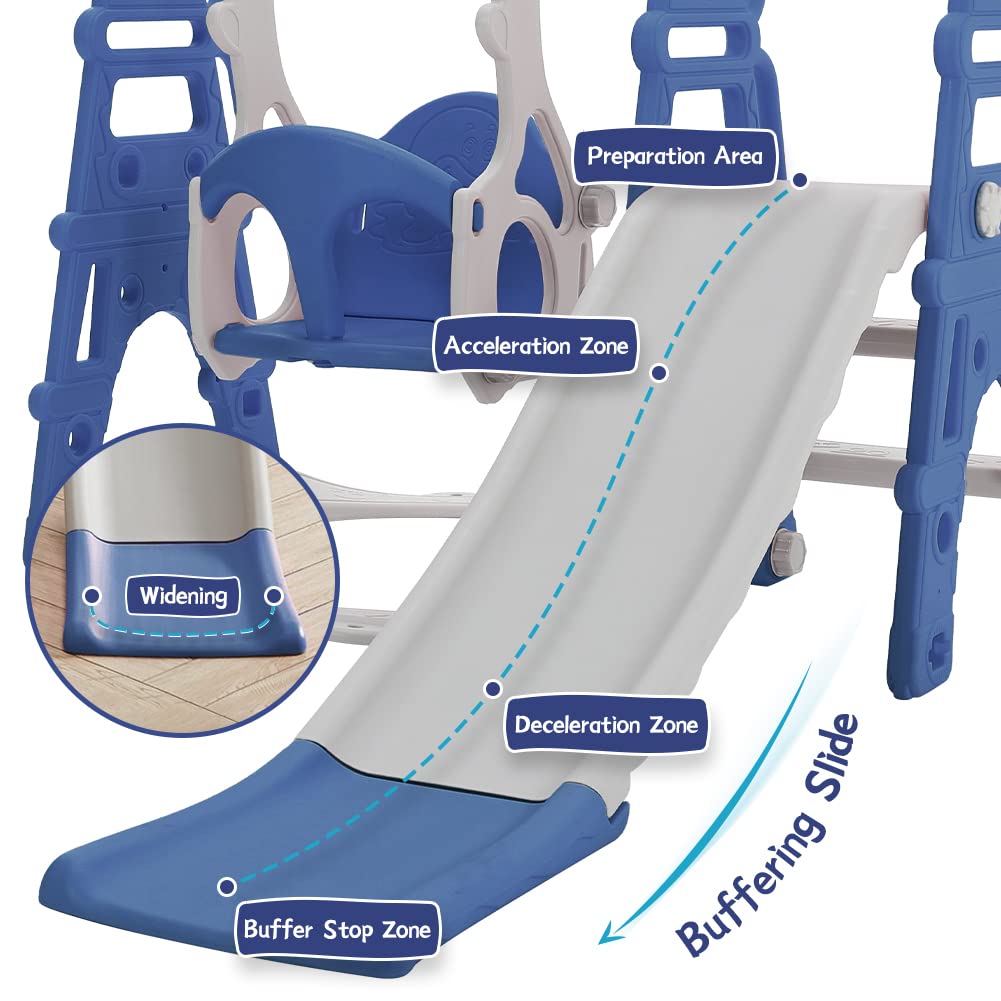 FUKEA Kids Slide, Large 4 in 1 Toddler Slide, Climber & Swing Set with Basketball Hoop, Garden Climbing Frames, Slide for Children Age 1-3 Indoor & Outdoor, for Kids (Blue)