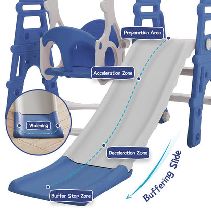 FUKEA Kids Slide, Large 4 in 1 Toddler Slide, Climber & Swing Set with Basketball Hoop, Garden Climbing Frames, Slide for Children Age 1-3 Indoor & Outdoor, for Kids (Blue)